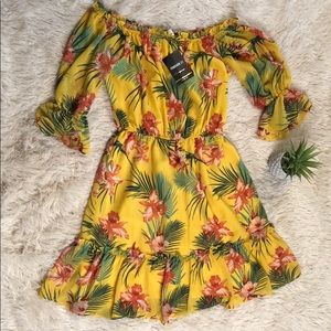 SOLD Floral Chiffon Off the Shoulder Mini Dress